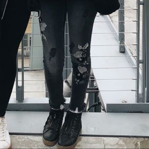 Zara floral jeans